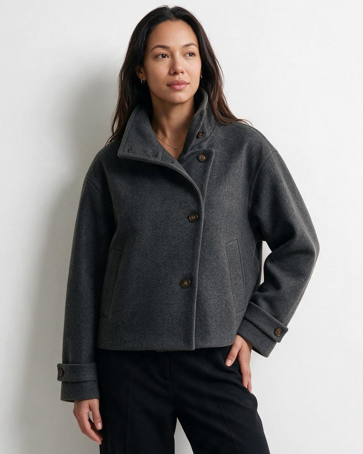 Asymmetric Cropped Funnel Collar Jacket