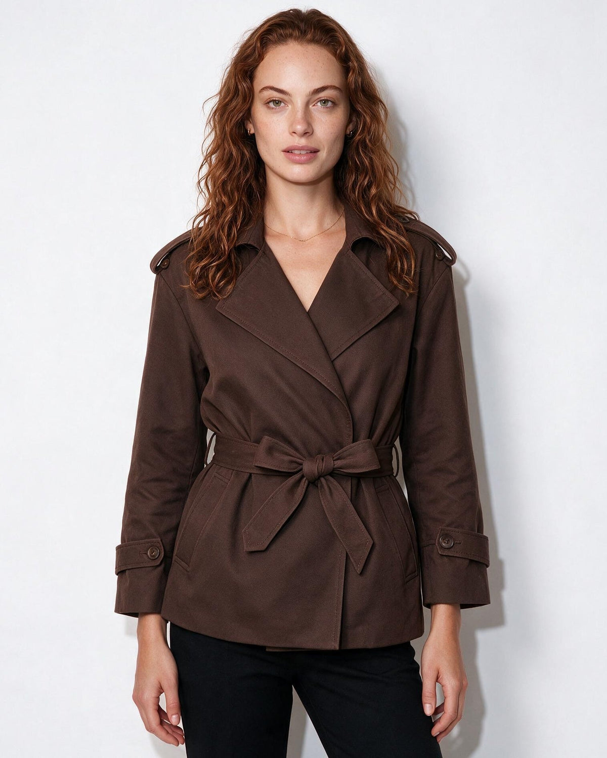 Cropped Double-Breasted Belted Trench Jacket