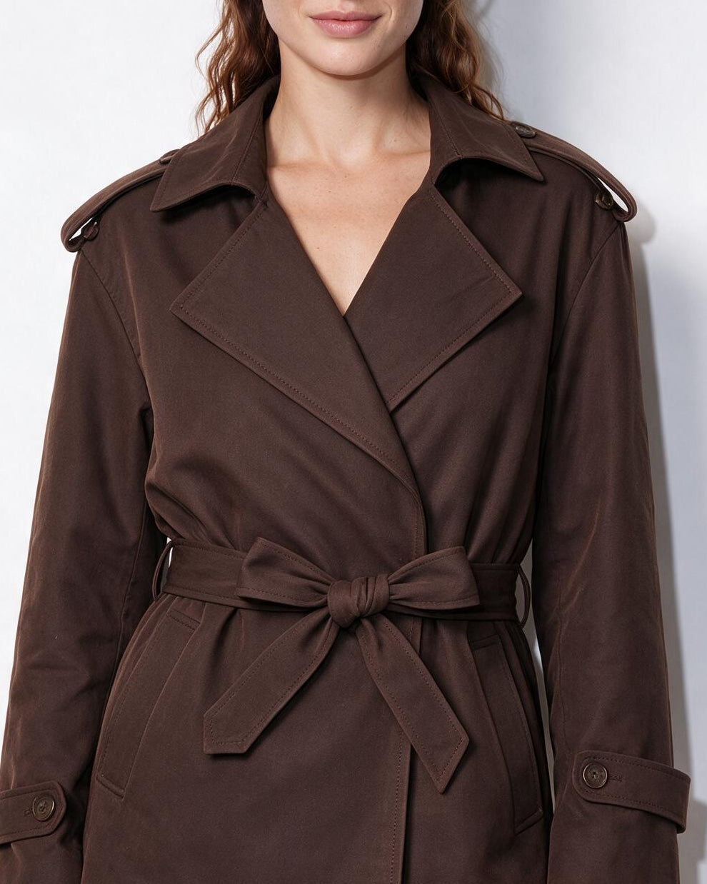 Cropped Double-Breasted Belted Trench Jacket