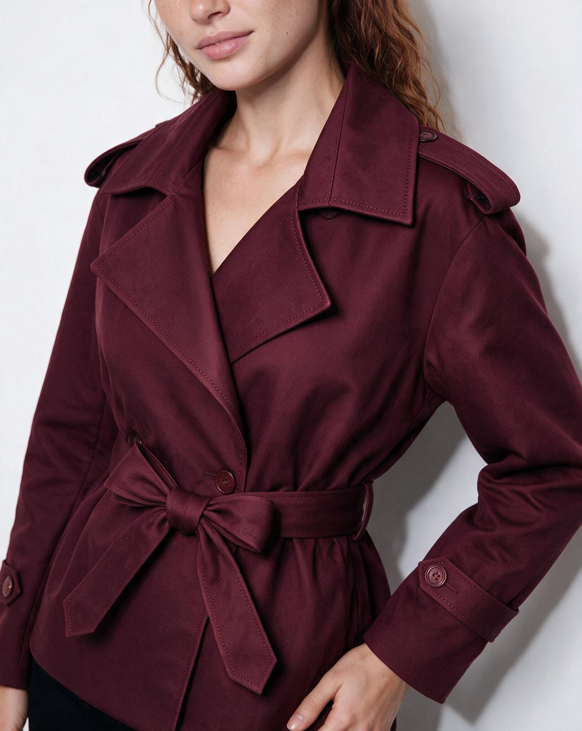 Cropped Double-Breasted Belted Trench Jacket