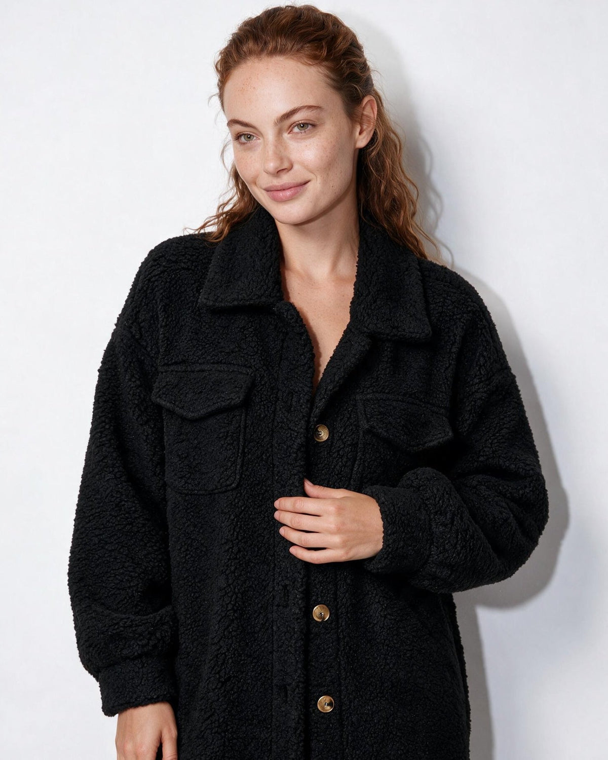 Teddy Longline Button-Front Coat