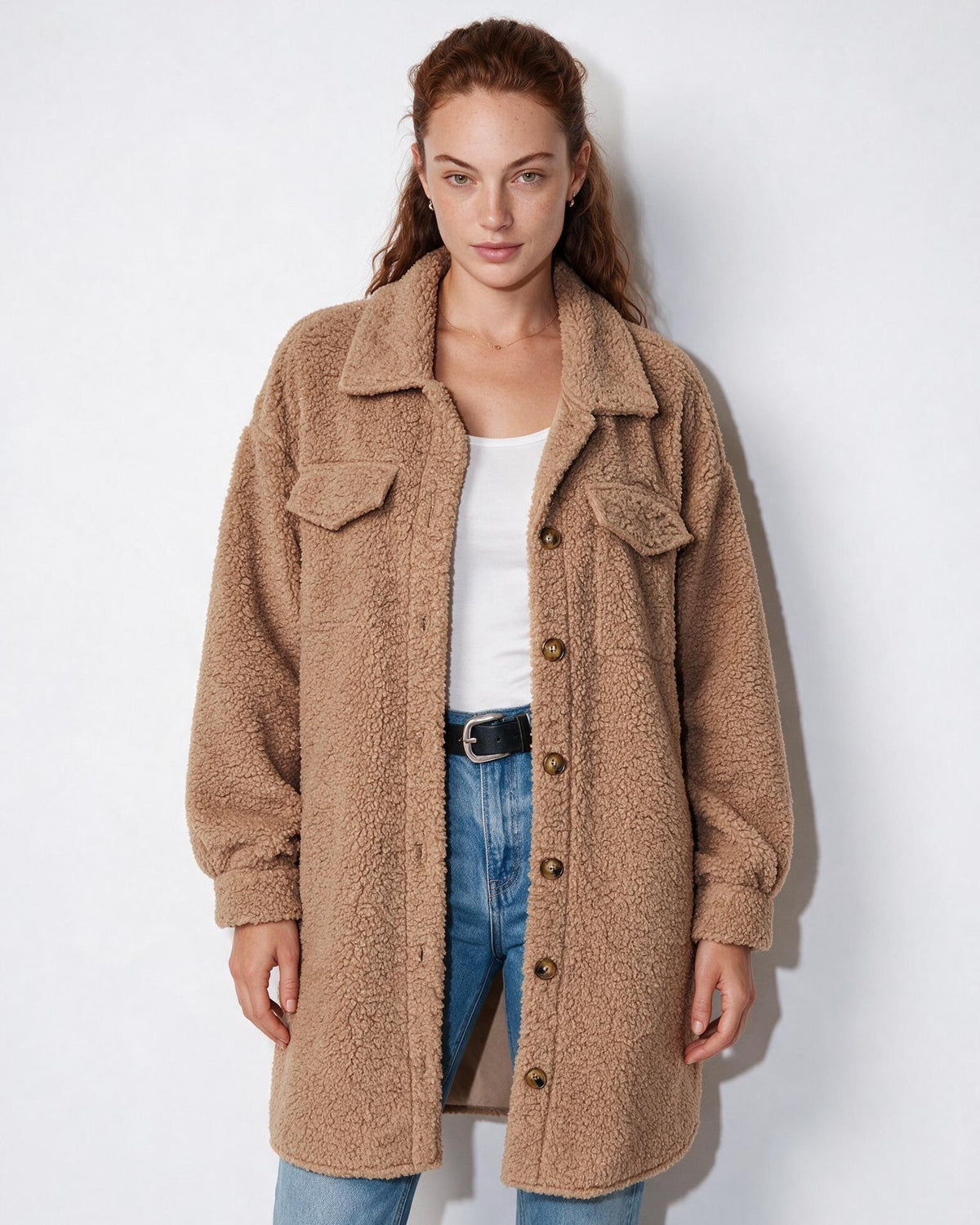 Teddy Longline Button-Front Coat