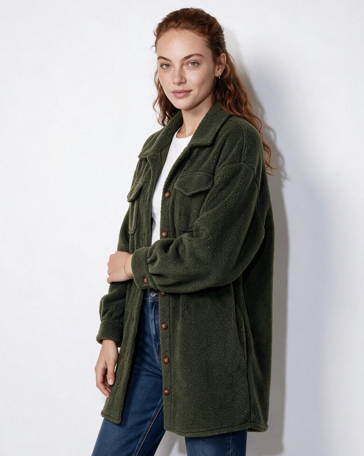 Teddy Longline Button-Front Coat