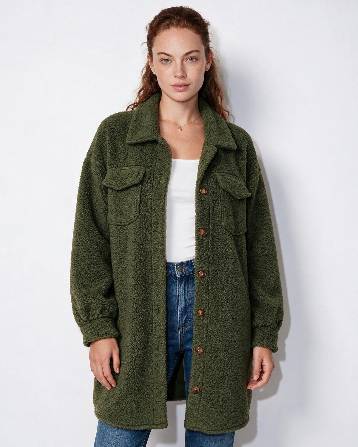 Teddy Longline Button-Front Coat