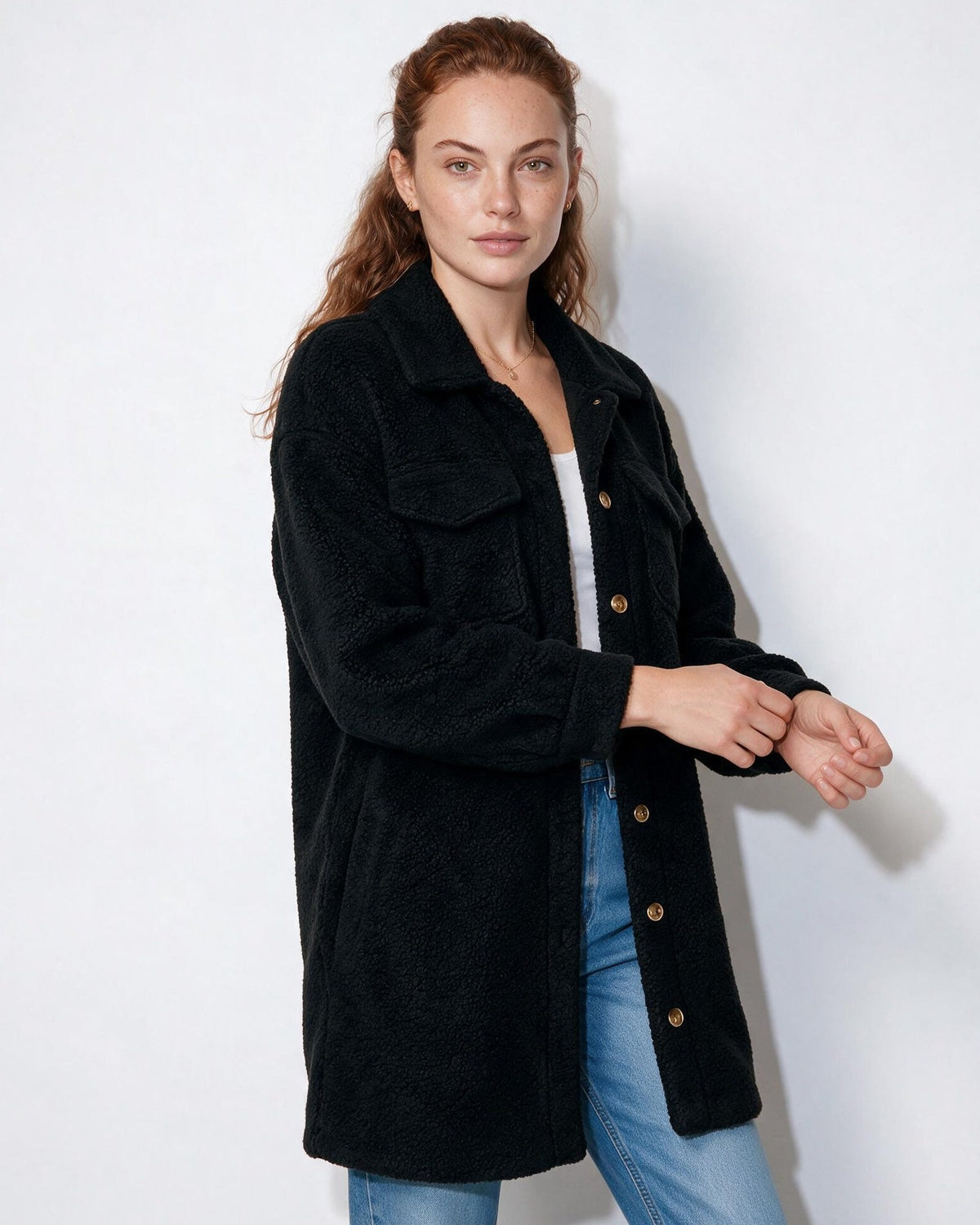 Teddy Longline Button-Front Coat