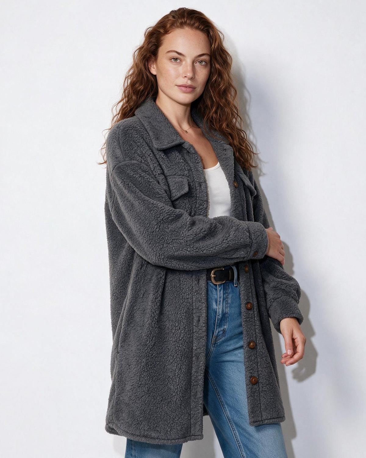 Teddy Longline Button-Front Coat