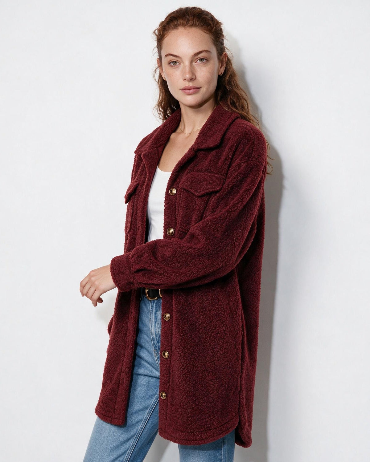 Teddy Longline Button-Front Coat