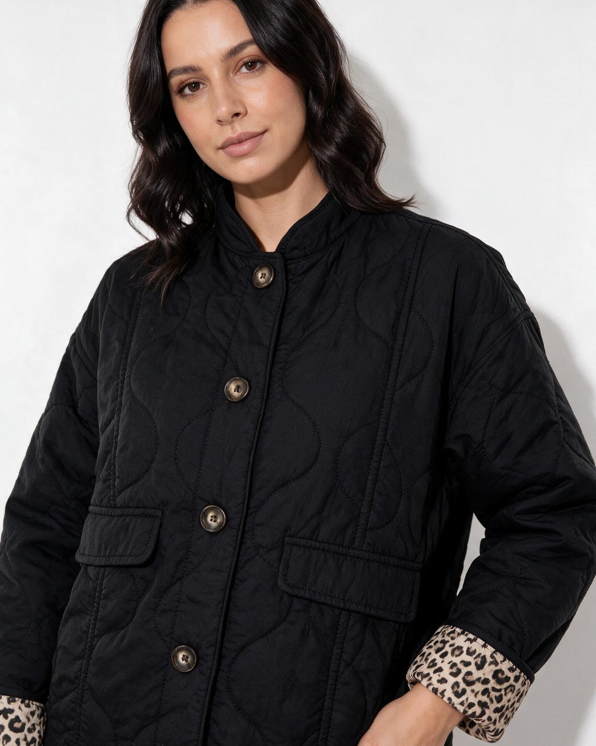 Contrast Leopard Print Cuff Jacket
