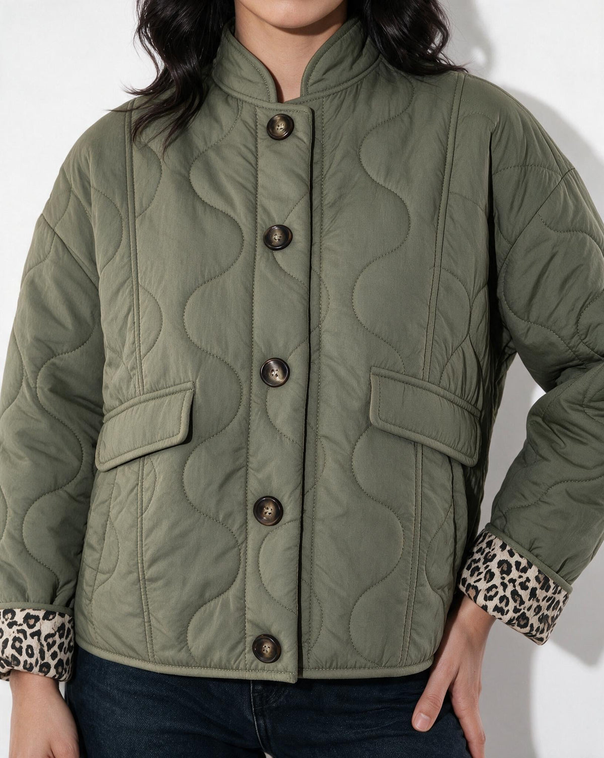 Contrast Leopard Print Cuff Jacket