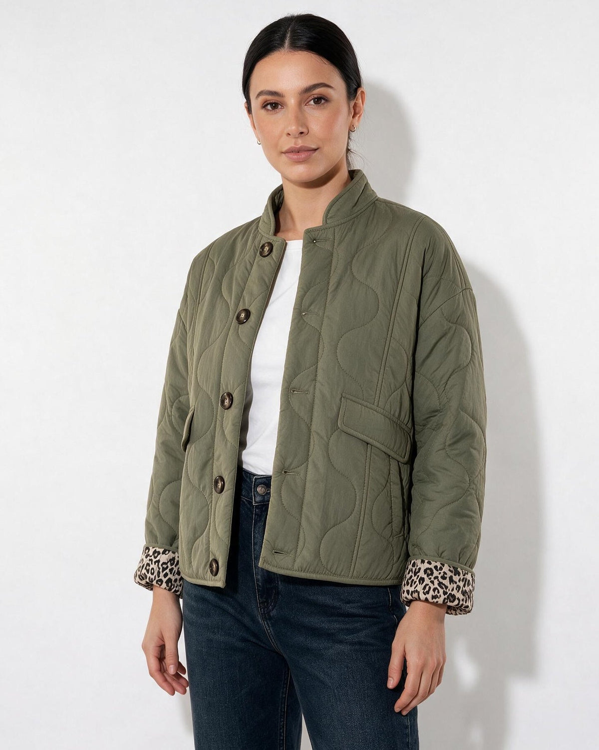 Contrast Leopard Print Cuff Jacket