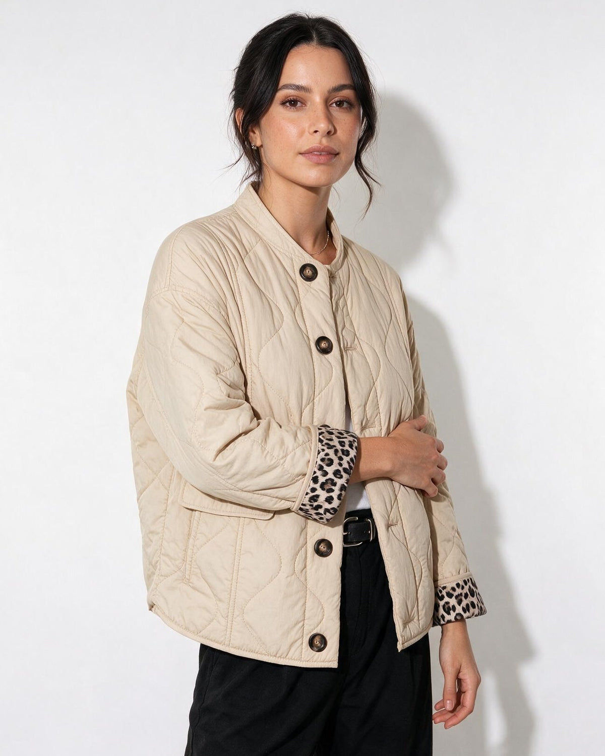 Contrast Leopard Print Cuff Jacket