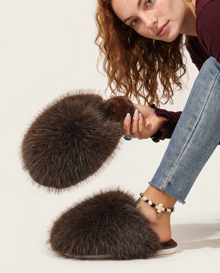 Fluffy Flat Mule Slippers