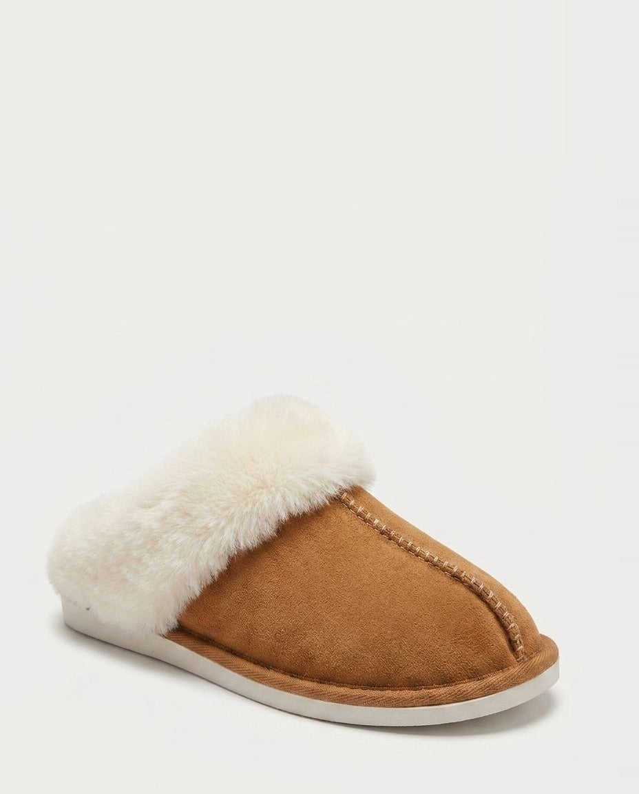 Fluffy Trim Scuff Slippers