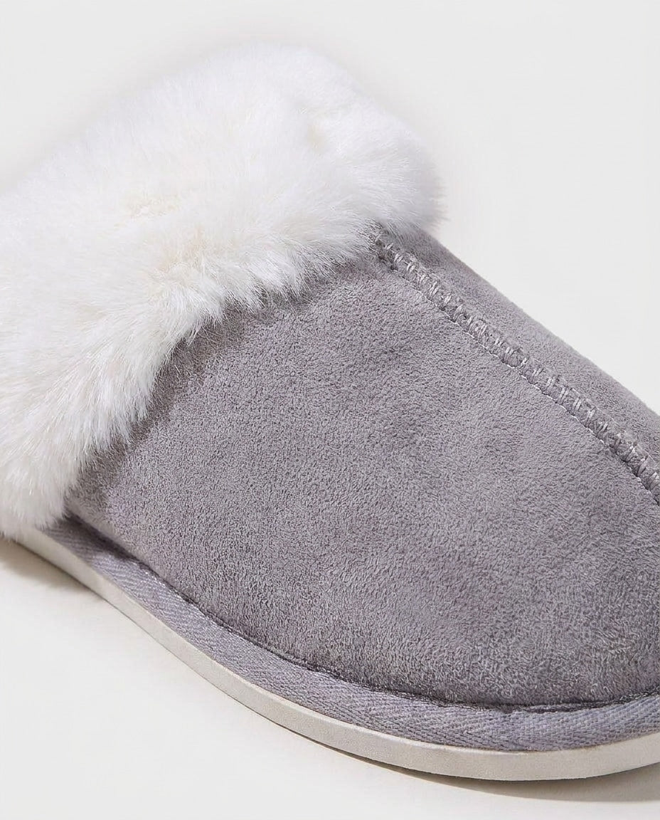 Fluffy Trim Scuff Slippers
