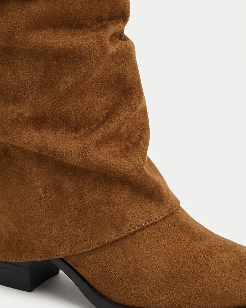 Stacked Heel Fold-Over Knee-High Boots