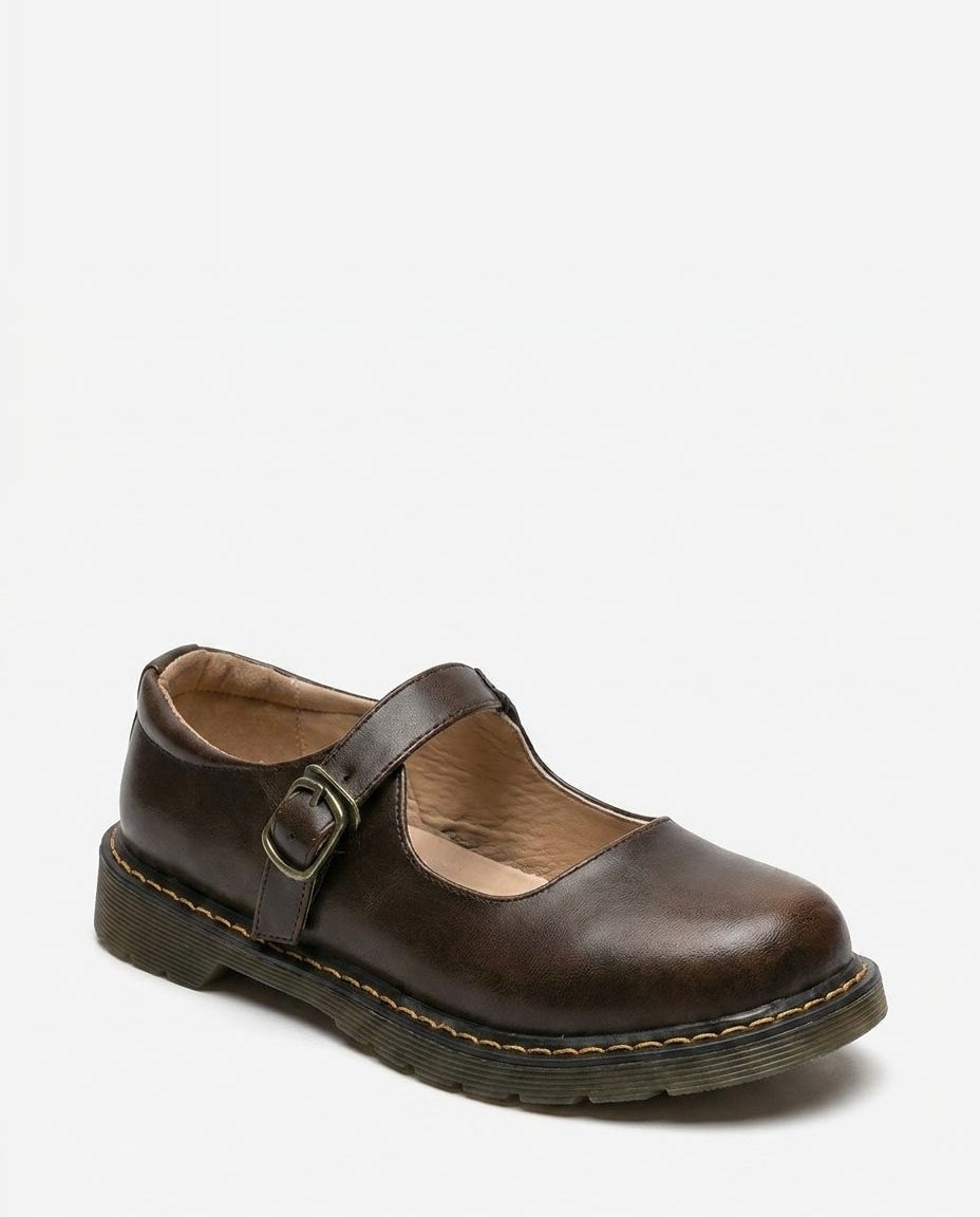 Buckle Strap Leather Mary Jane Flats