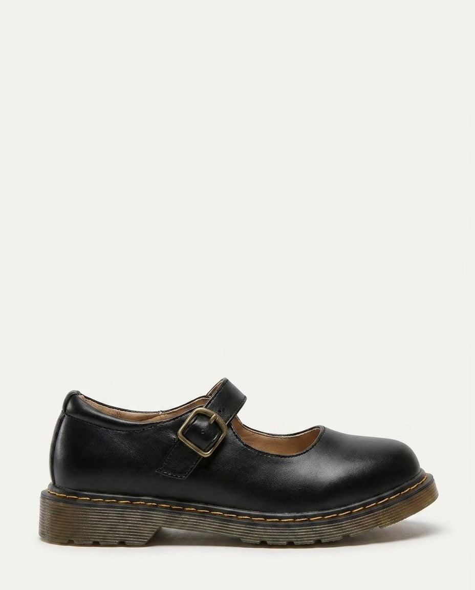Buckle Strap Leather Mary Jane Flats