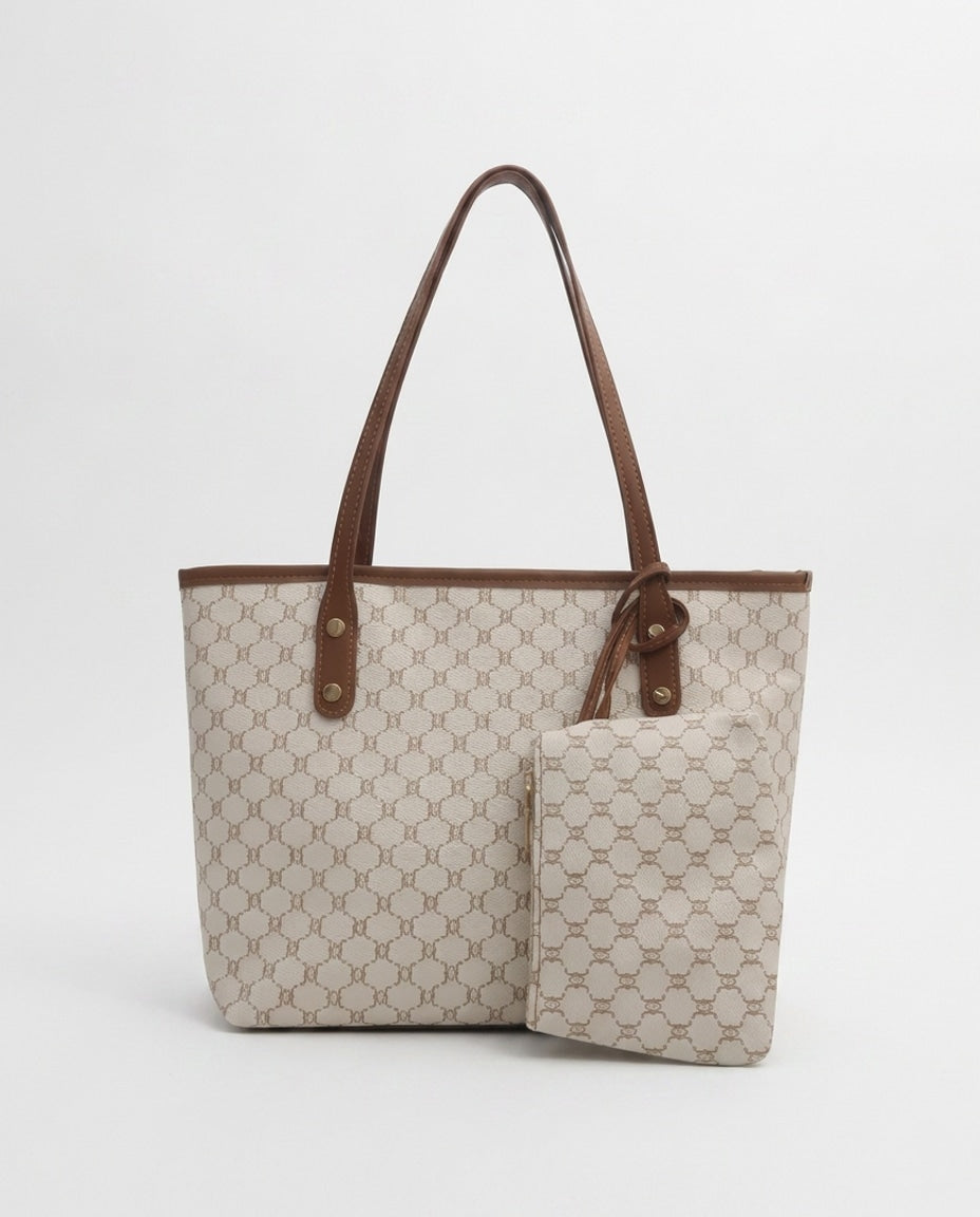 Monogram Print Structured Shoulder Bag