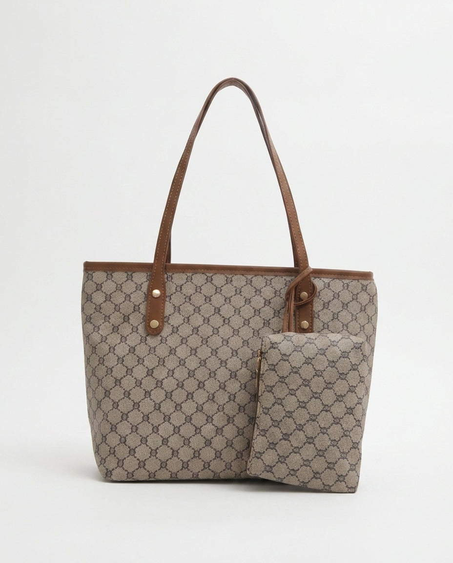 Monogram Print Structured Shoulder Bag