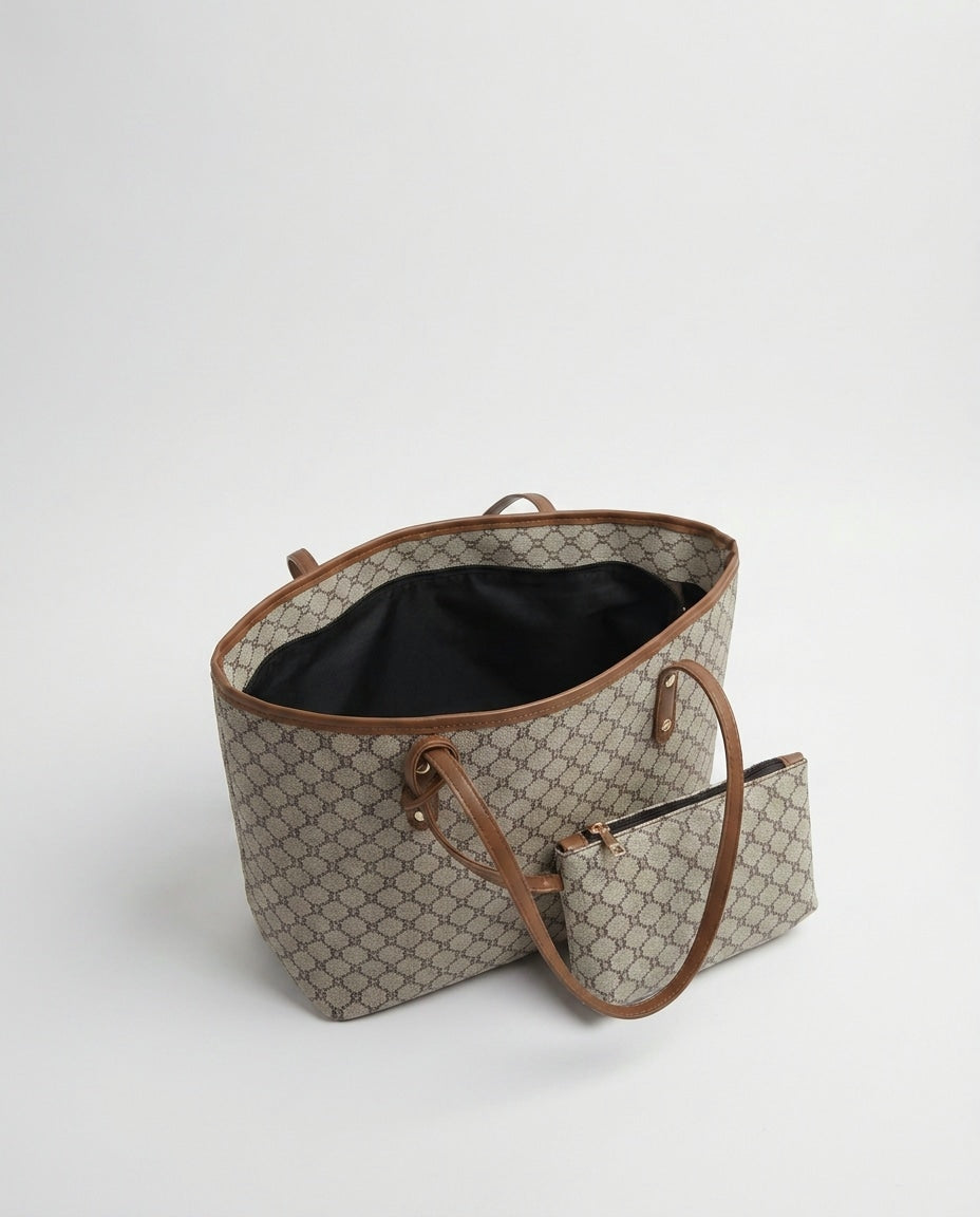 Monogram Print Structured Shoulder Bag