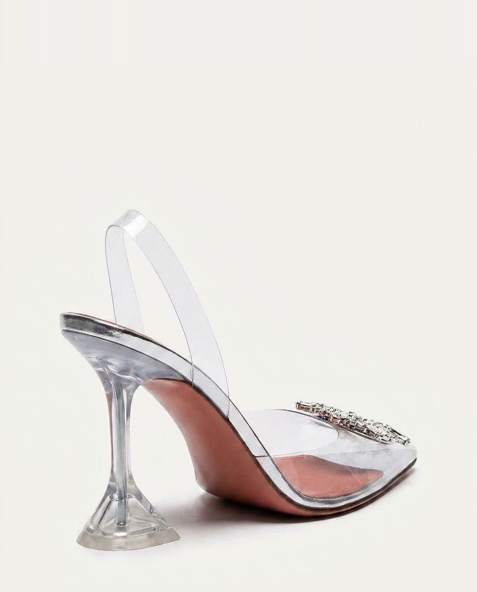 Crystal Buckle Pointed-Toe Slingback Heels