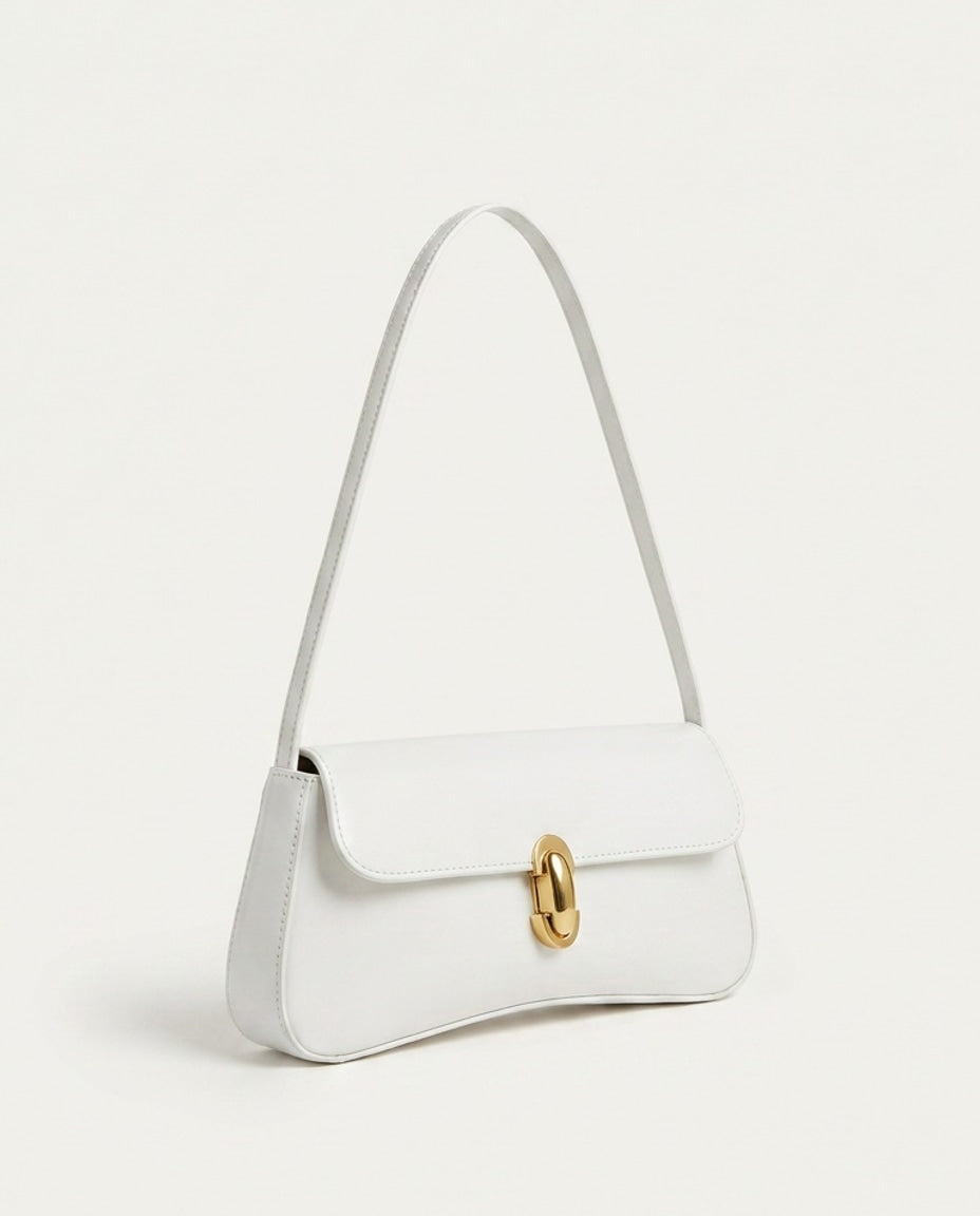 Patent Turn-Lock Baguette Shoulder Bag