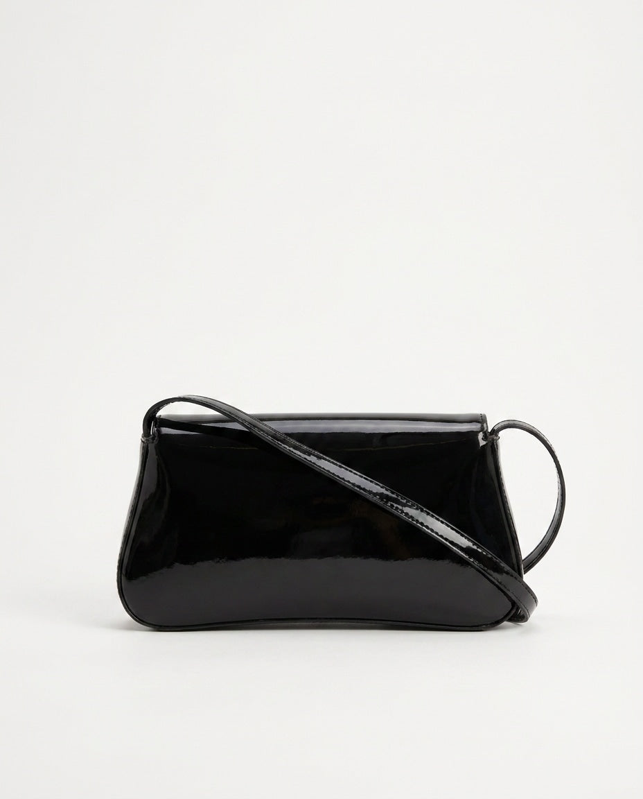 Patent Turn-Lock Baguette Shoulder Bag