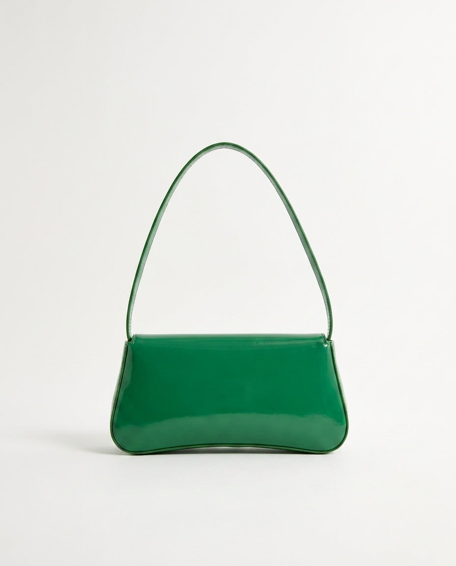 Patent Turn-Lock Baguette Shoulder Bag