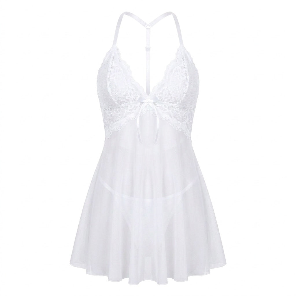 Sheer Floral Lace Open Back Babydoll