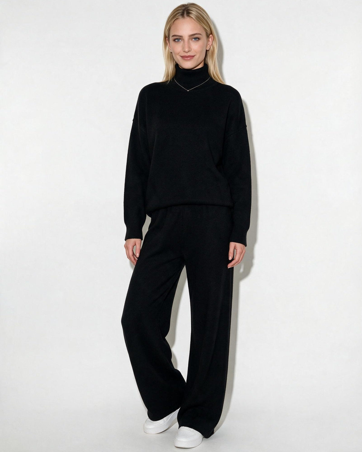 Turtleneck Wide-Leg Knit Loungewear