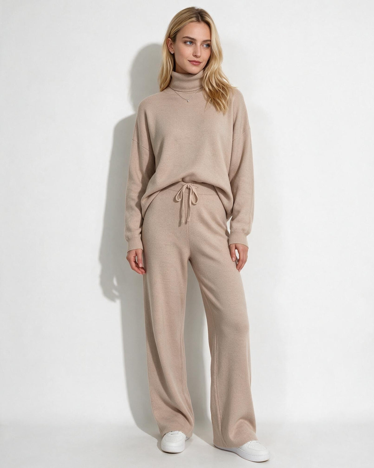Turtleneck Wide-Leg Knit Loungewear