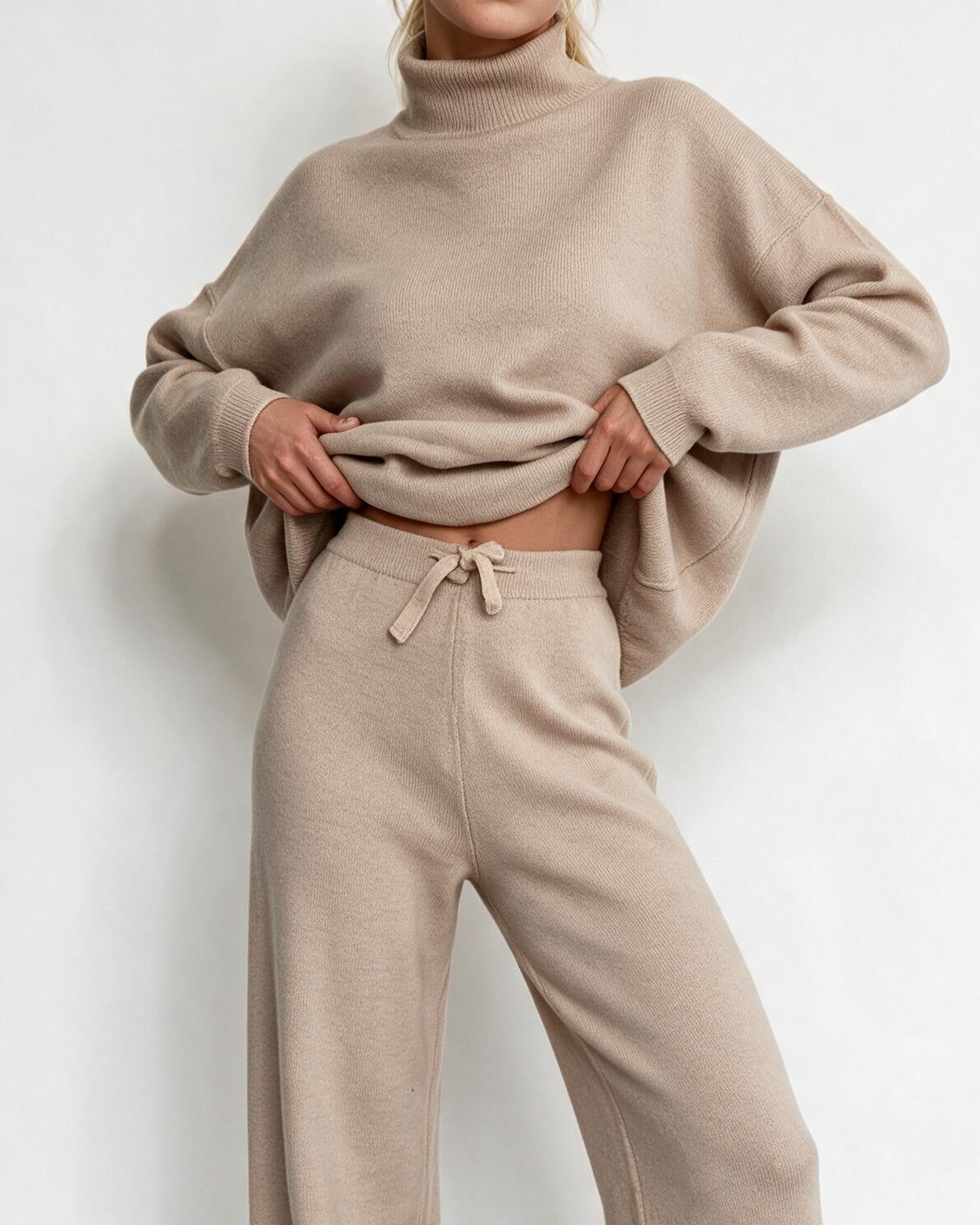 Turtleneck Wide-Leg Knit Loungewear