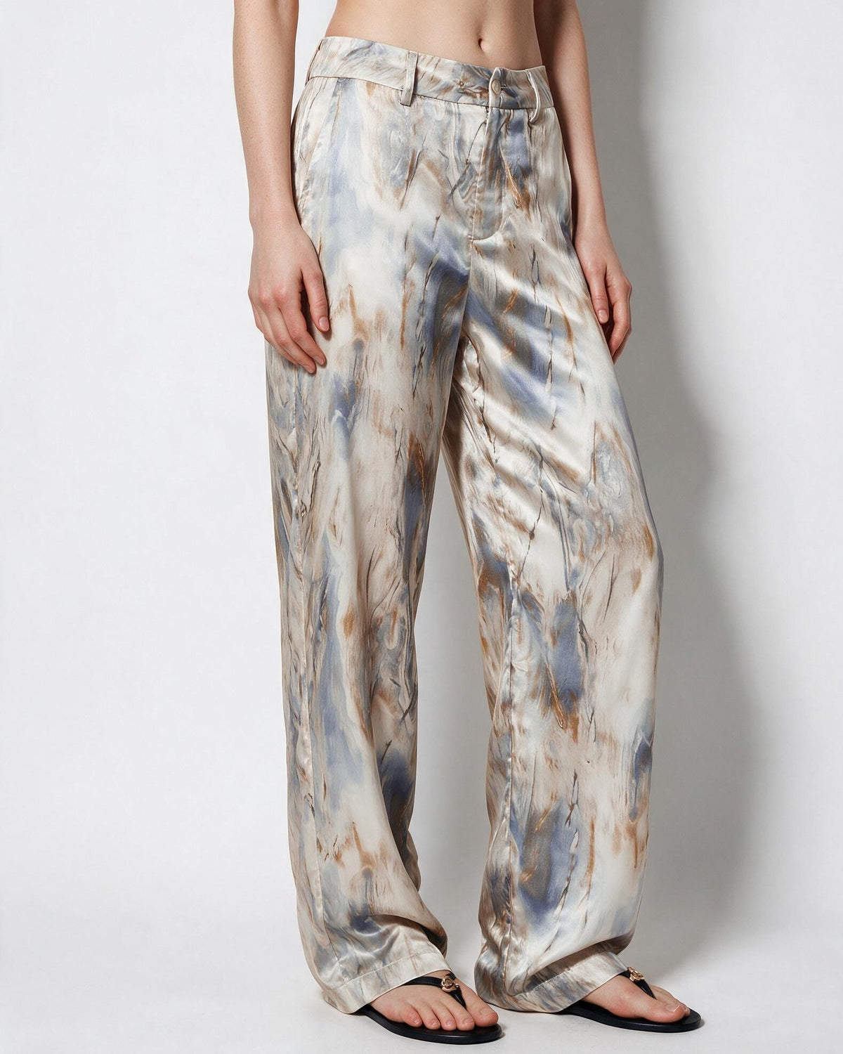 Marble Print Wide-Leg Trousers