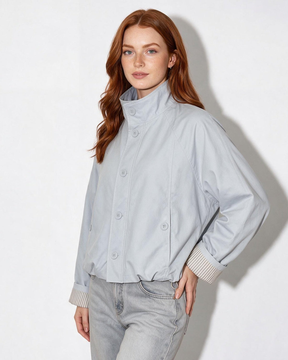 Funnel Neck Drawstring Hem Cropped Jacket