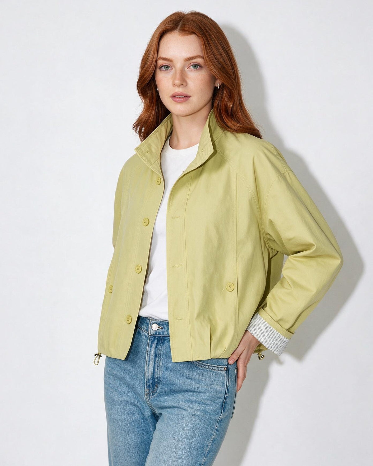 Funnel Neck Drawstring Hem Cropped Jacket
