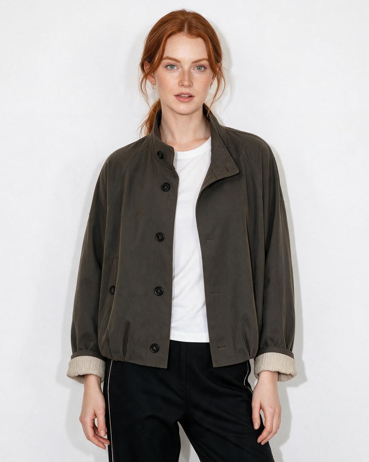 Funnel Neck Drawstring Hem Cropped Jacket