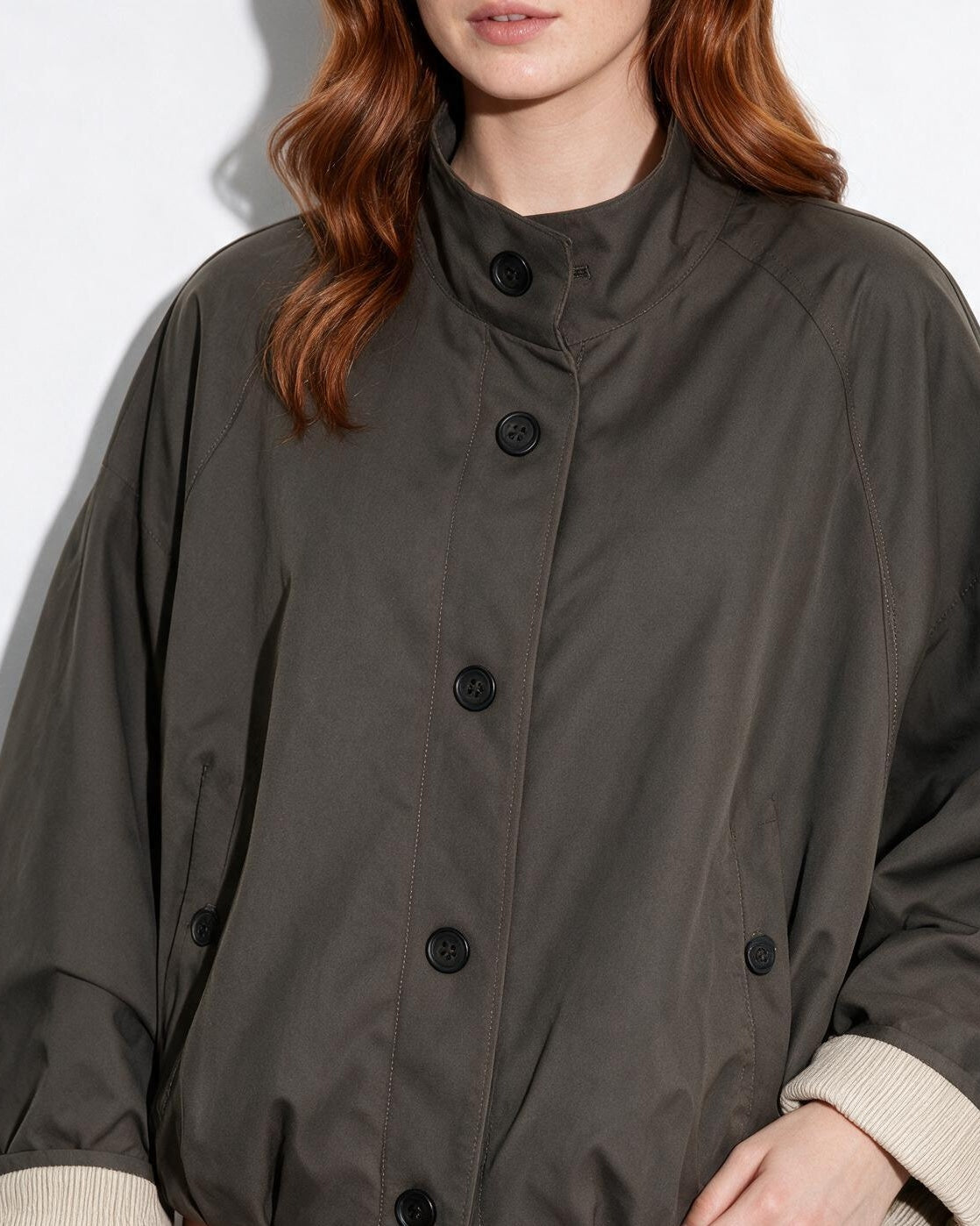 Funnel Neck Drawstring Hem Cropped Jacket