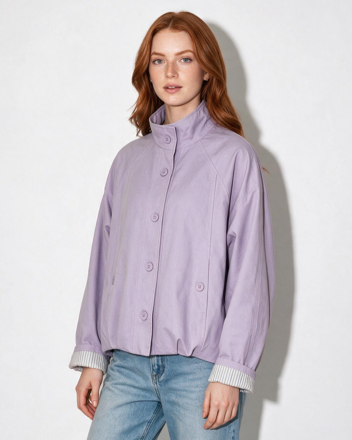 Funnel Neck Drawstring Hem Cropped Jacket
