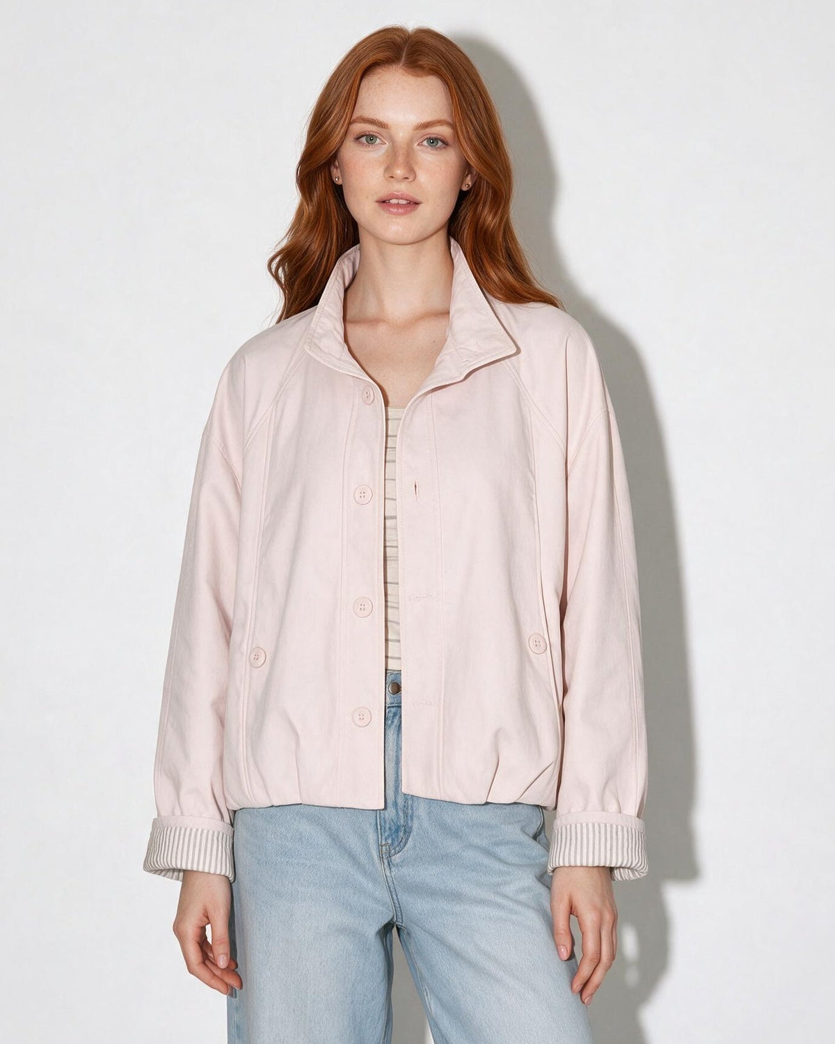 Funnel Neck Drawstring Hem Cropped Jacket