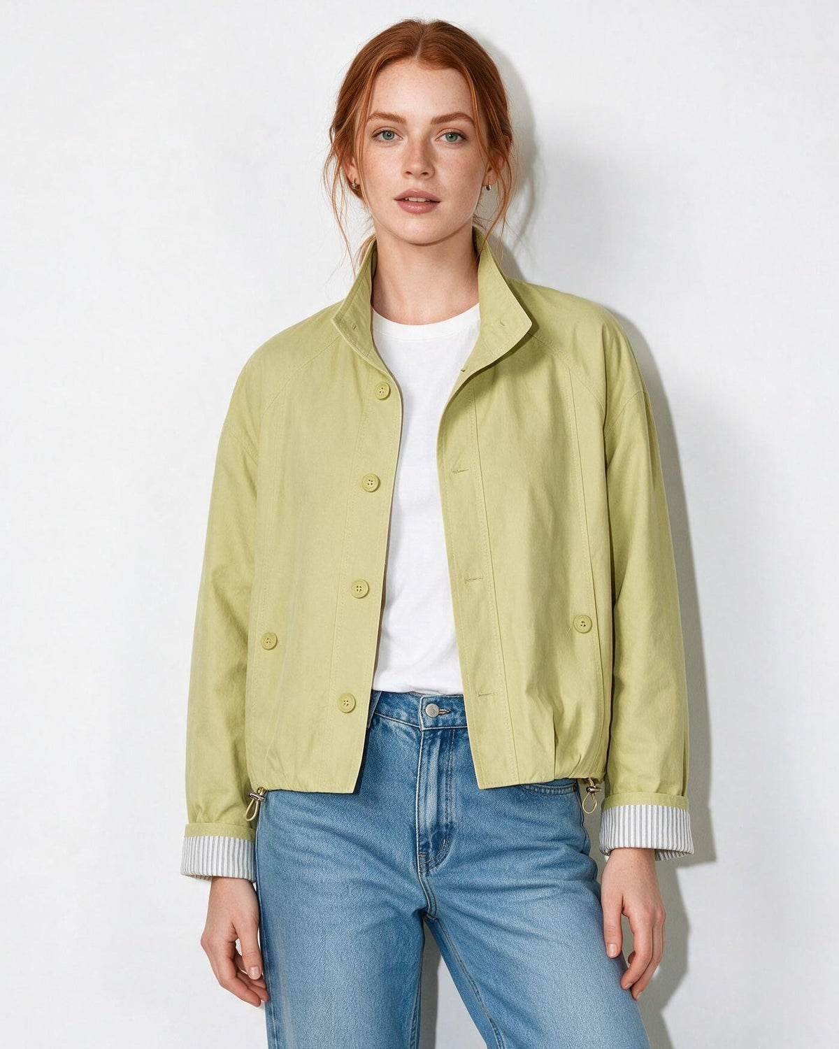 Funnel Neck Drawstring Hem Cropped Jacket
