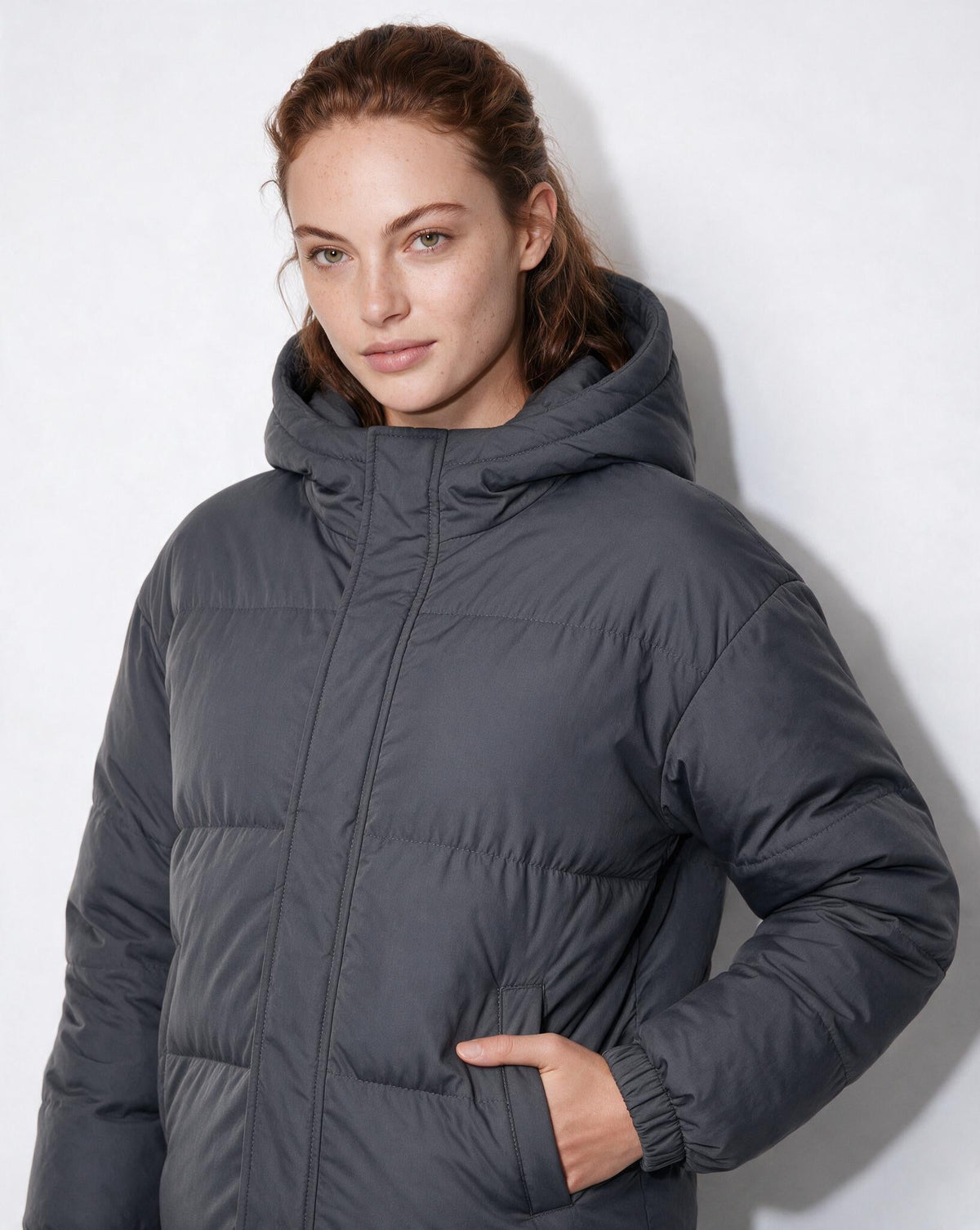 Box-Quilted Relaxed Hooded Puffer Jacket