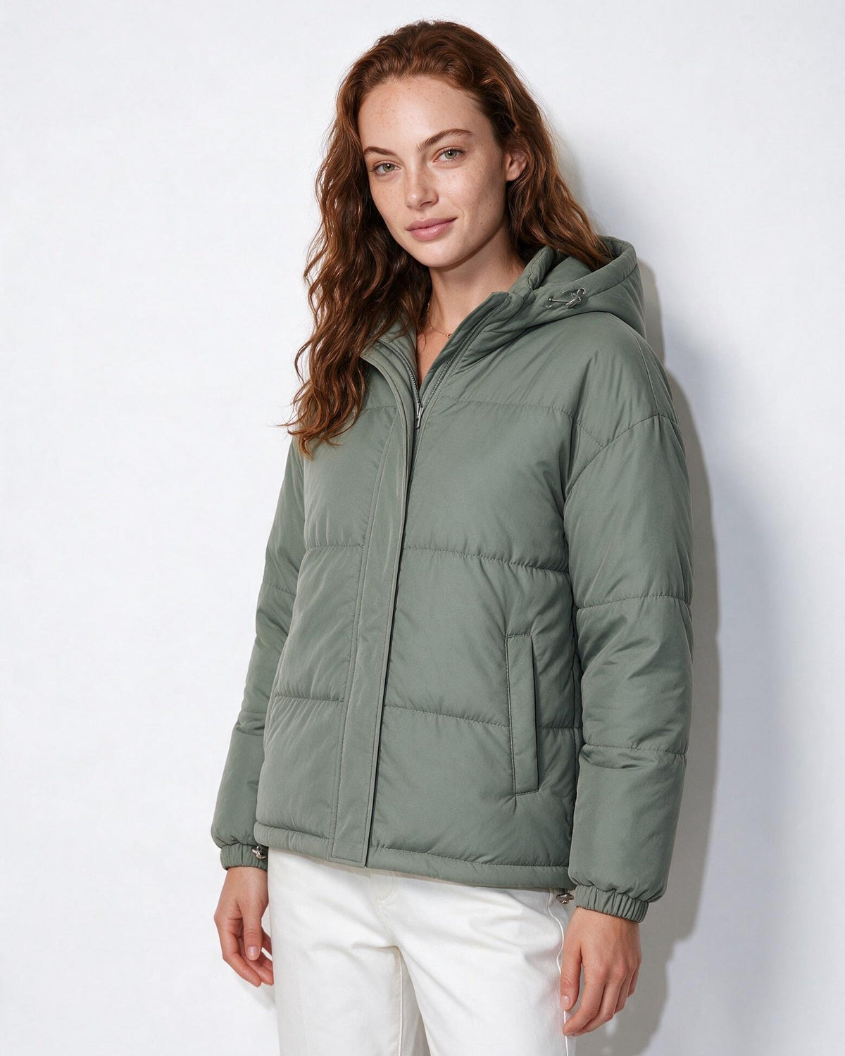 Box-Quilted Relaxed Hooded Puffer Jacket