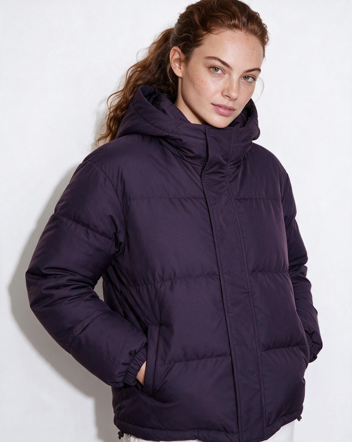 Box-Quilted Relaxed Hooded Puffer Jacket