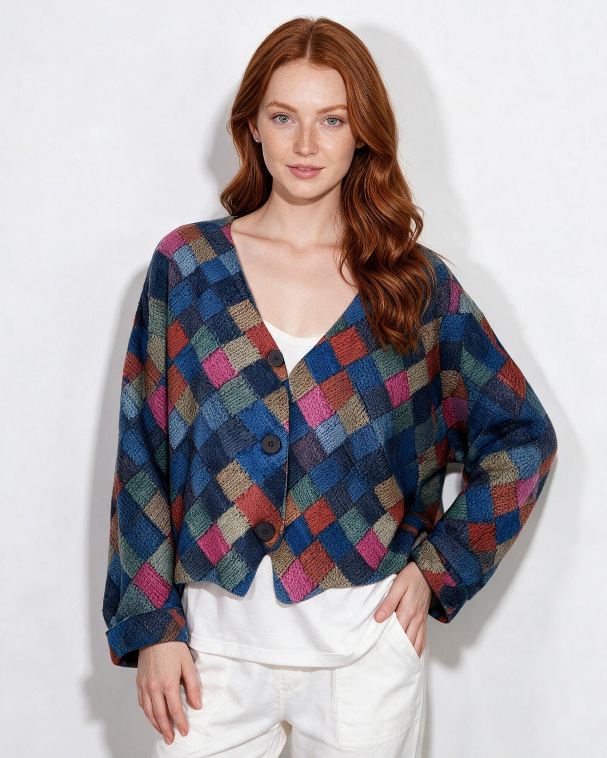 Cropped V-Neck Button-Front Cardigan