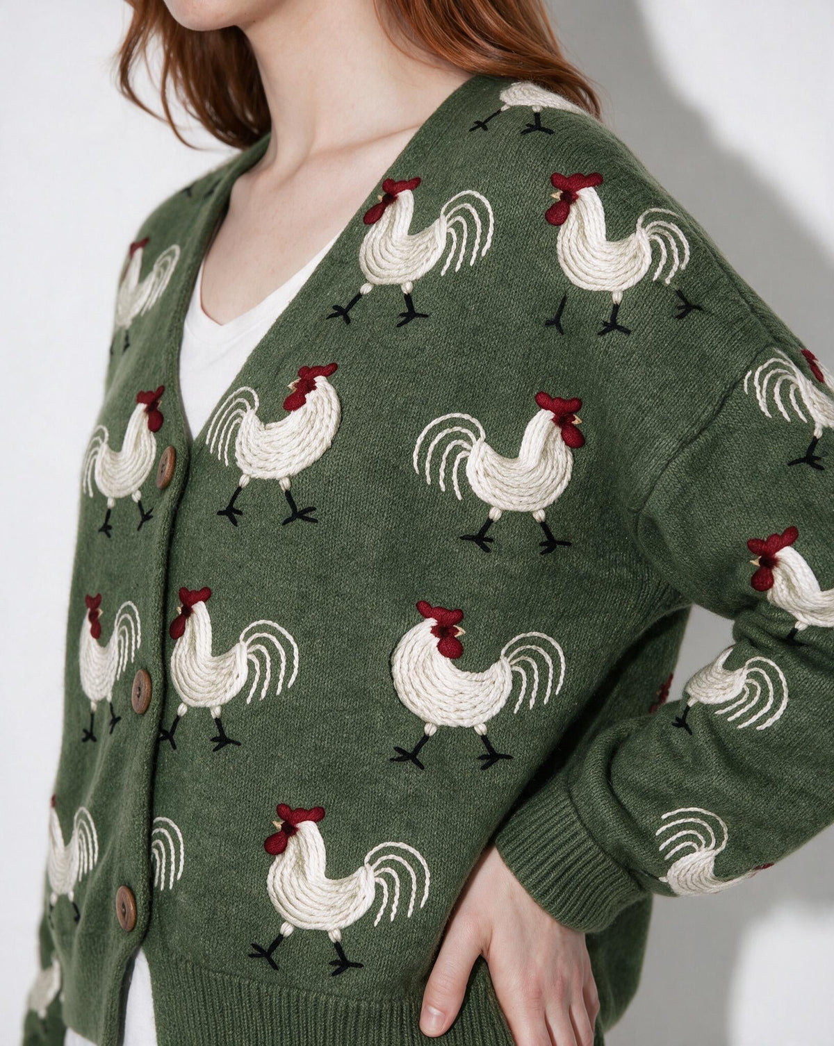 Cropped V-Neck Button-Front Cardigan