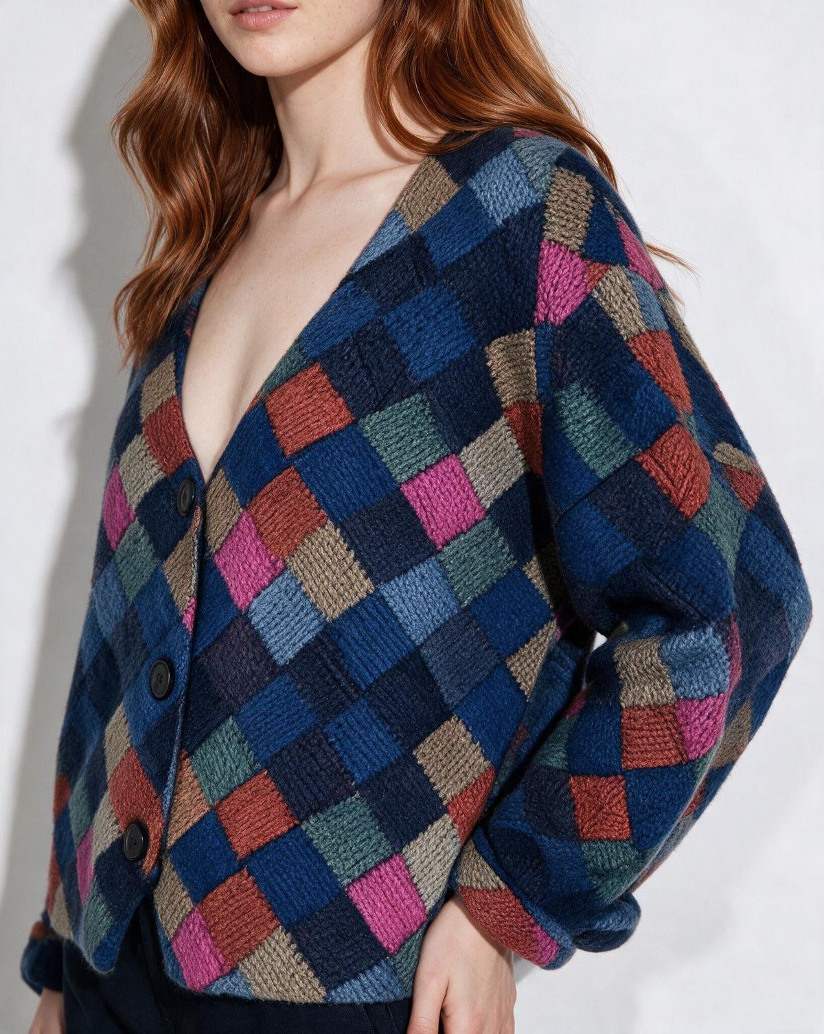 Cropped V-Neck Button-Front Cardigan