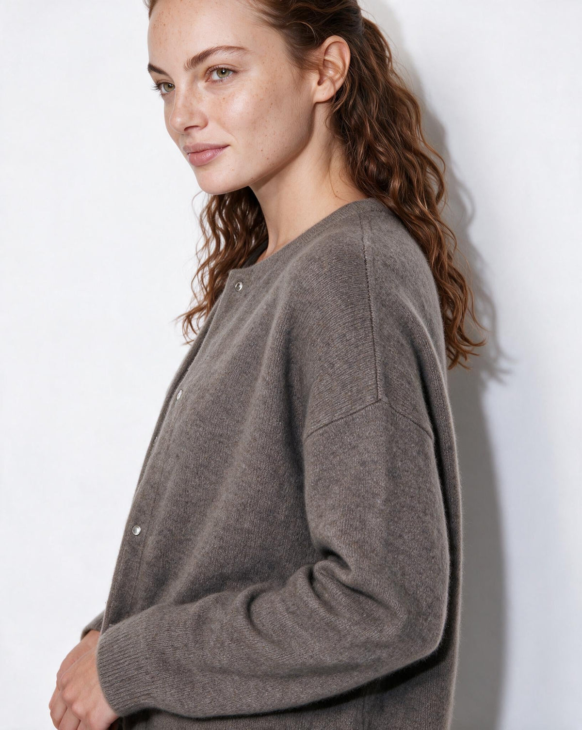 Brushed Collarless Button-Front Cardigan