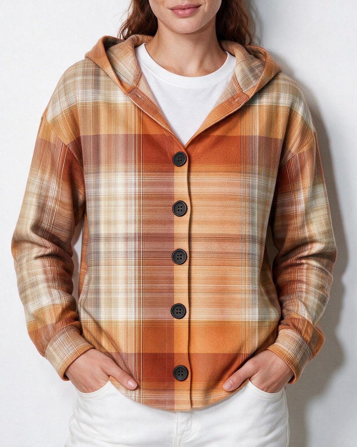 Hooded Button-Front Knit Cardigan