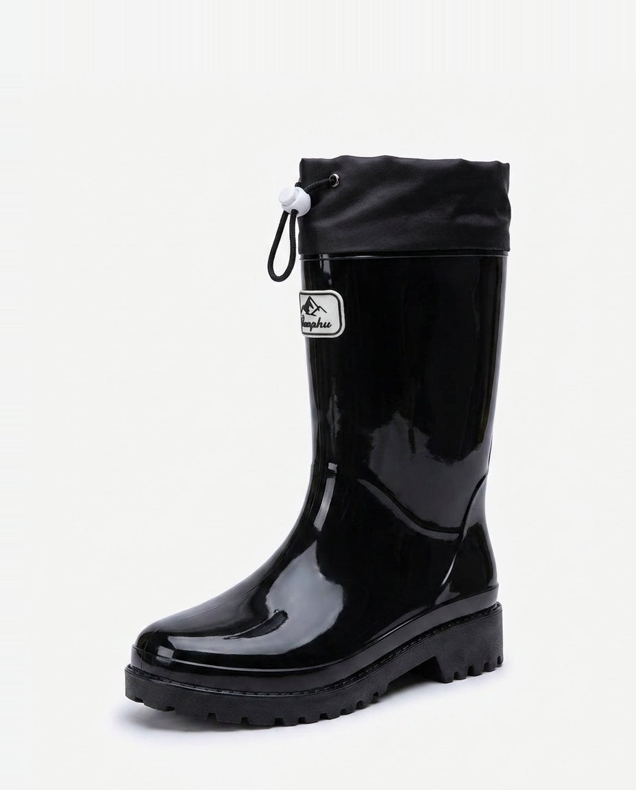 Drawstring Cuff Mid-Calf Rain Boots