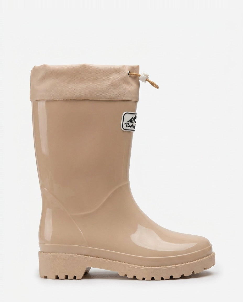 Drawstring Cuff Mid-Calf Rain Boots